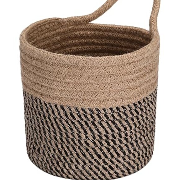 Set of 2 Rope Hanging Baskets | Woven Storage | Black & Beige | NWT - Picture 2 of 8